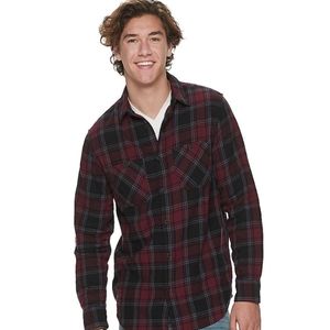 Urban Pipeline Flannel Burgundy Plaid Long Sleeve Shirt